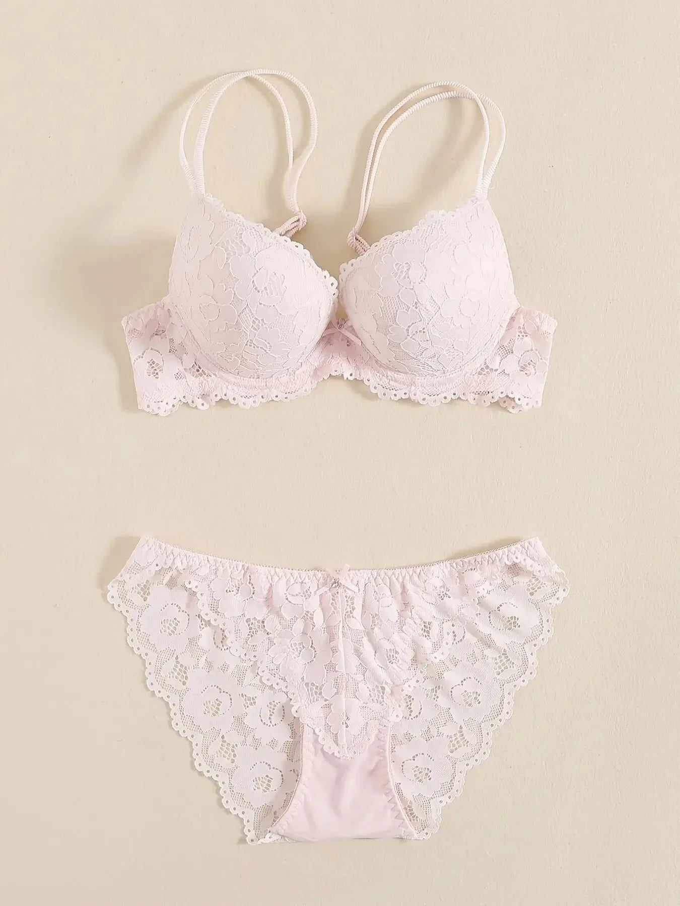 1 Set Elegant Lace Embroidery & Breathable Fabric Lingerie Set: Push-Up Bra, Drop Waist Sheer Panty - Ultimate Valentine's Day
