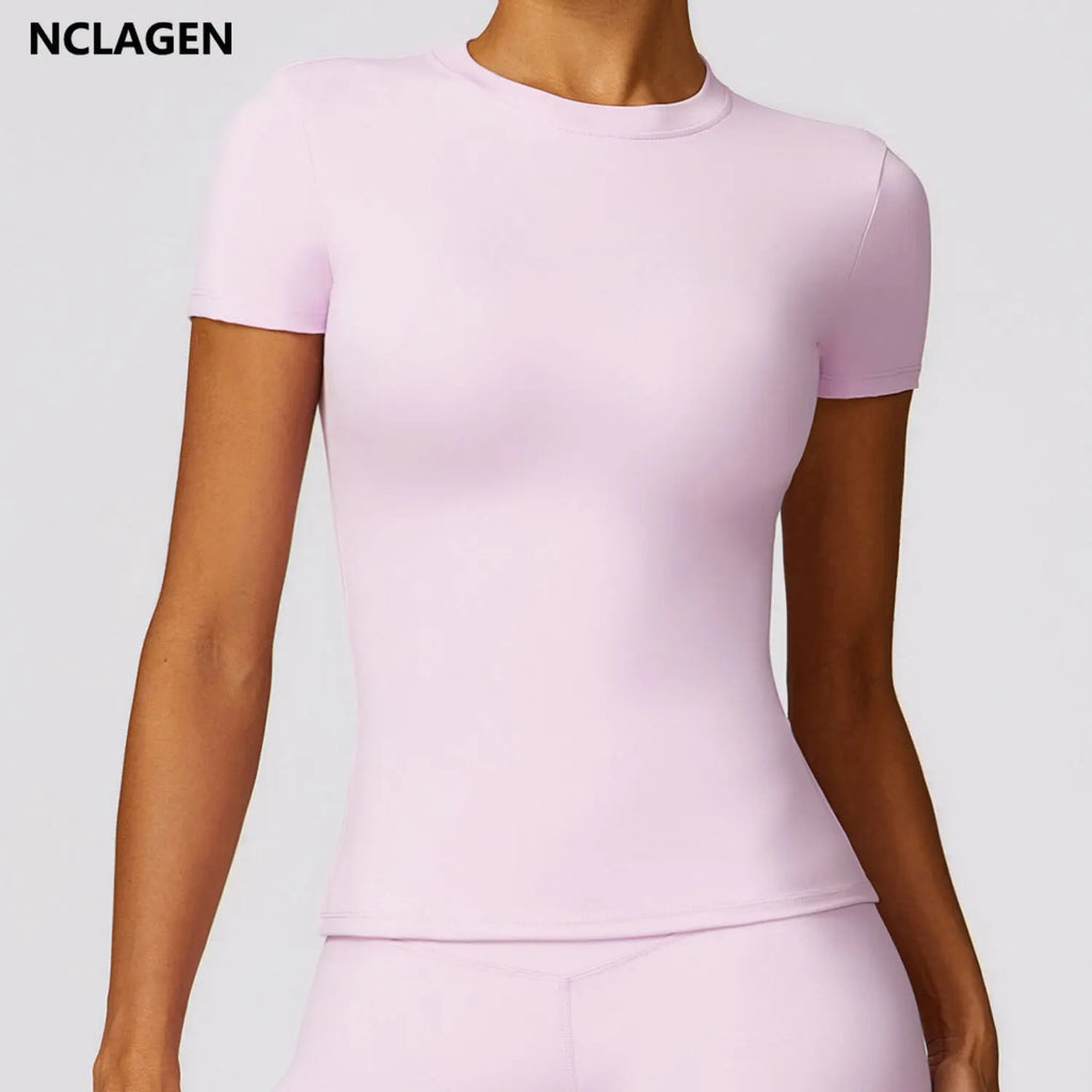 NCLAGEN Gym Top Women Short Sleeve Workout Clothes Sports T Shirt Femme Fitness Activewear Running Accessories Yoga Tight Tops