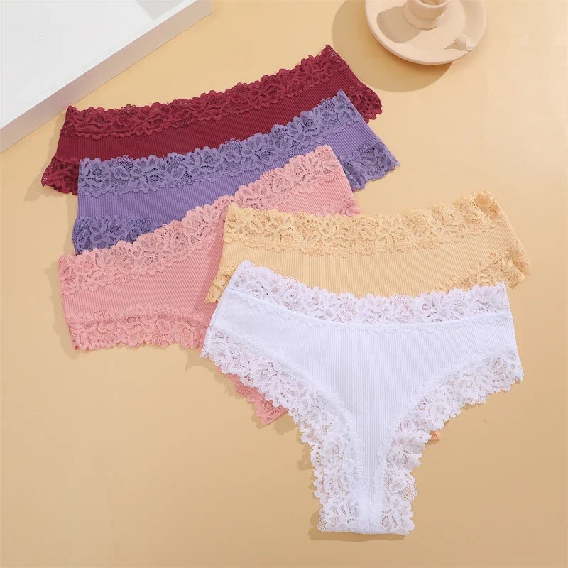 New Lace Seamless Cotton Panties Ribbed Maillard Brazilian Pants LowWaist Women Panties Breathable Girls Underwear Soft Lingerie