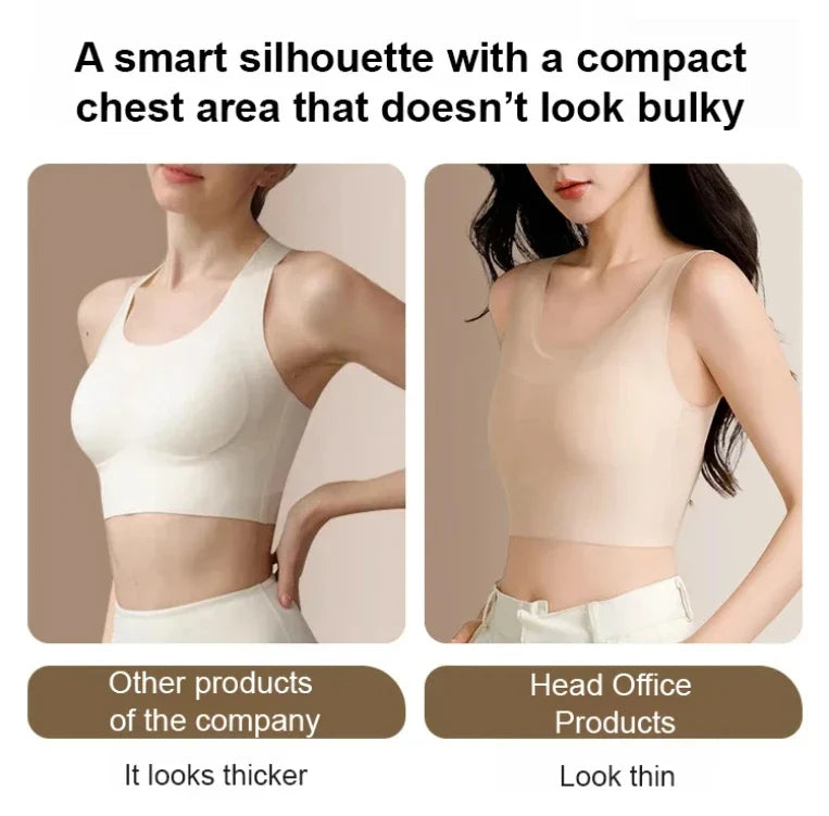Women's Large Breasts Underwear Wide Shoulder Invisible Corset Antibump Thin Underwear Full Cup Vest Traceless Bra with Bra Pads