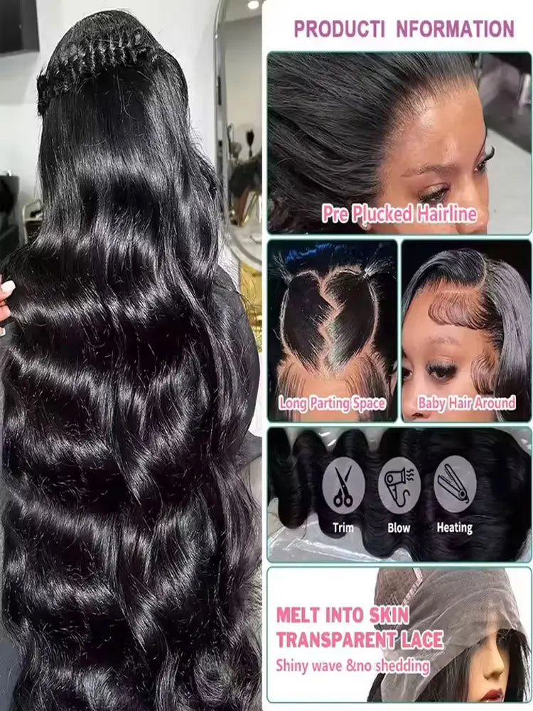 40 42 Inch Body Wave Human Hair Wigs 250% Density 13x6 HD Lace Front Human Hair Wig 5x5 Gluless Lace Closure Wig Preplucked