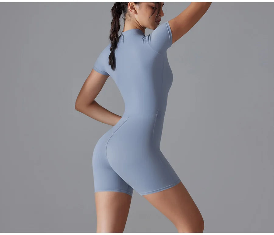 Yoga suit women jumpsuit One-Piece Suit short sleeved shorts Gym Push Up Workout Clothes Fitness Bodysuit Sportswear Tracksuit