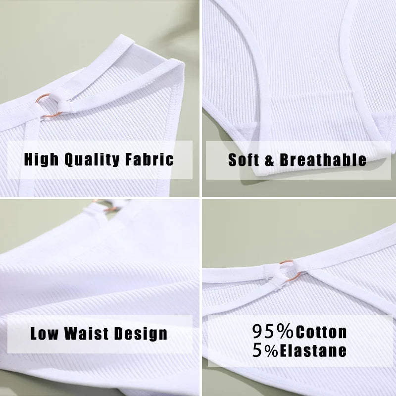 4PCS/Set Women Cotton Panties Sexy Low Waist Briefs Female Soft Breathable Underwear Button Design Fashion Comfortable Lingerie