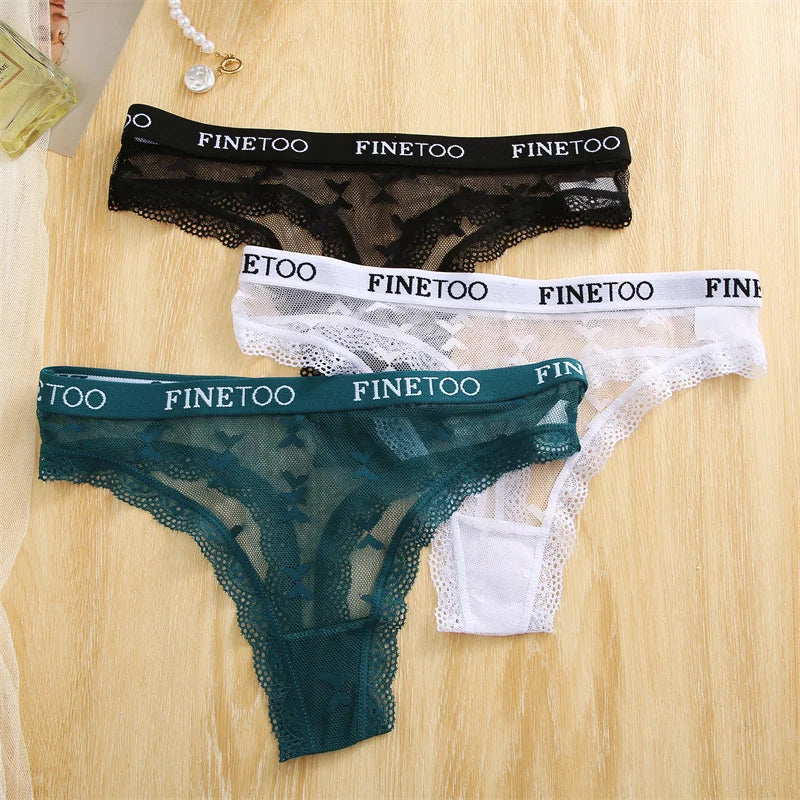 3Pcs/set Lace Thongs Women Floral G-string Underwear Trendy Letter T-Back Underpants Sexy Low Waist Bikini Panties Ladies Panty