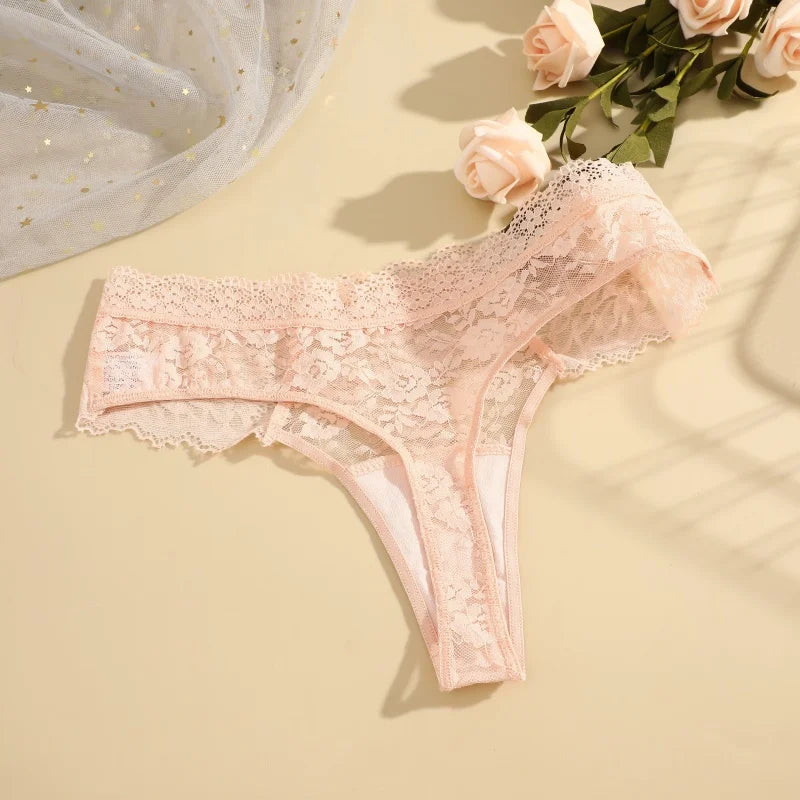 5Pcs Lace Sexy Thongs Women Low-Rise Briefs Sexy Soft Ladies Underwear Trendy Floral Underpants Female Flowery Panty Lingerie