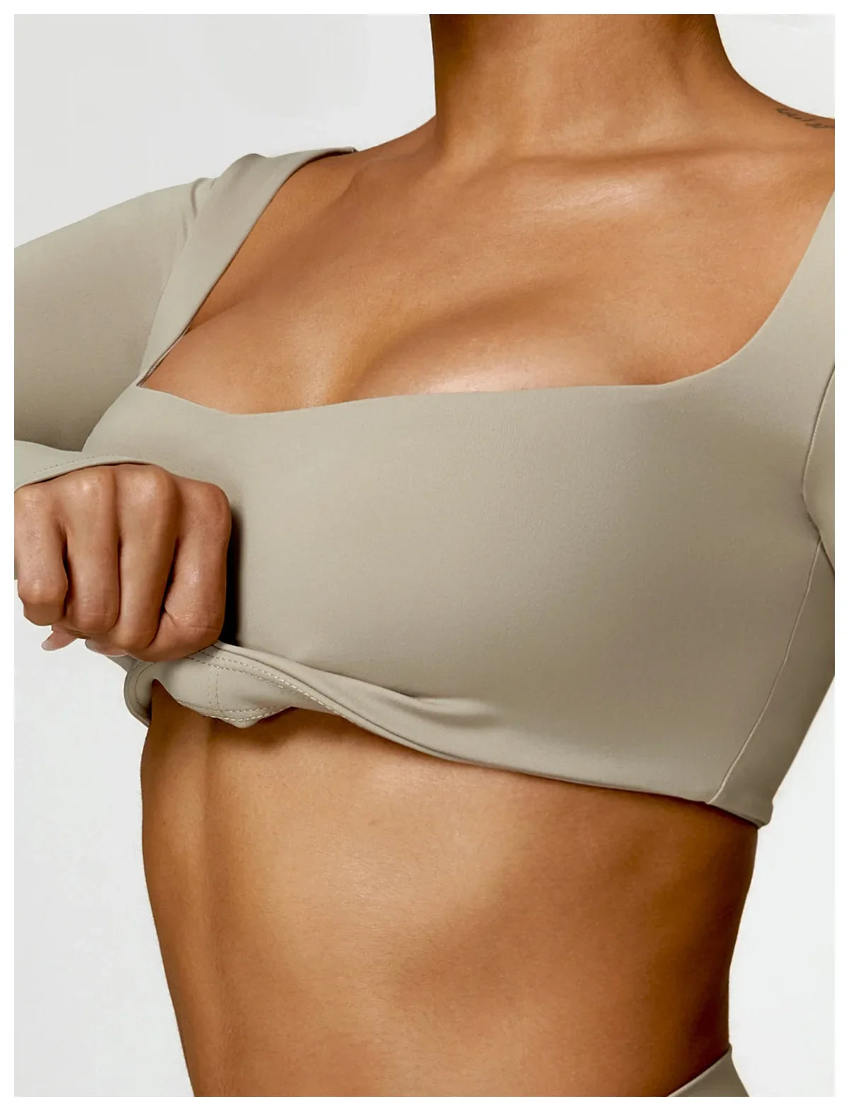 Hearuisavy Summer Casual Quick Dry Sportswear Women Square Neck Gym Top Women Fitness Sports Crop Top Long Sleeve Yoga Clothing