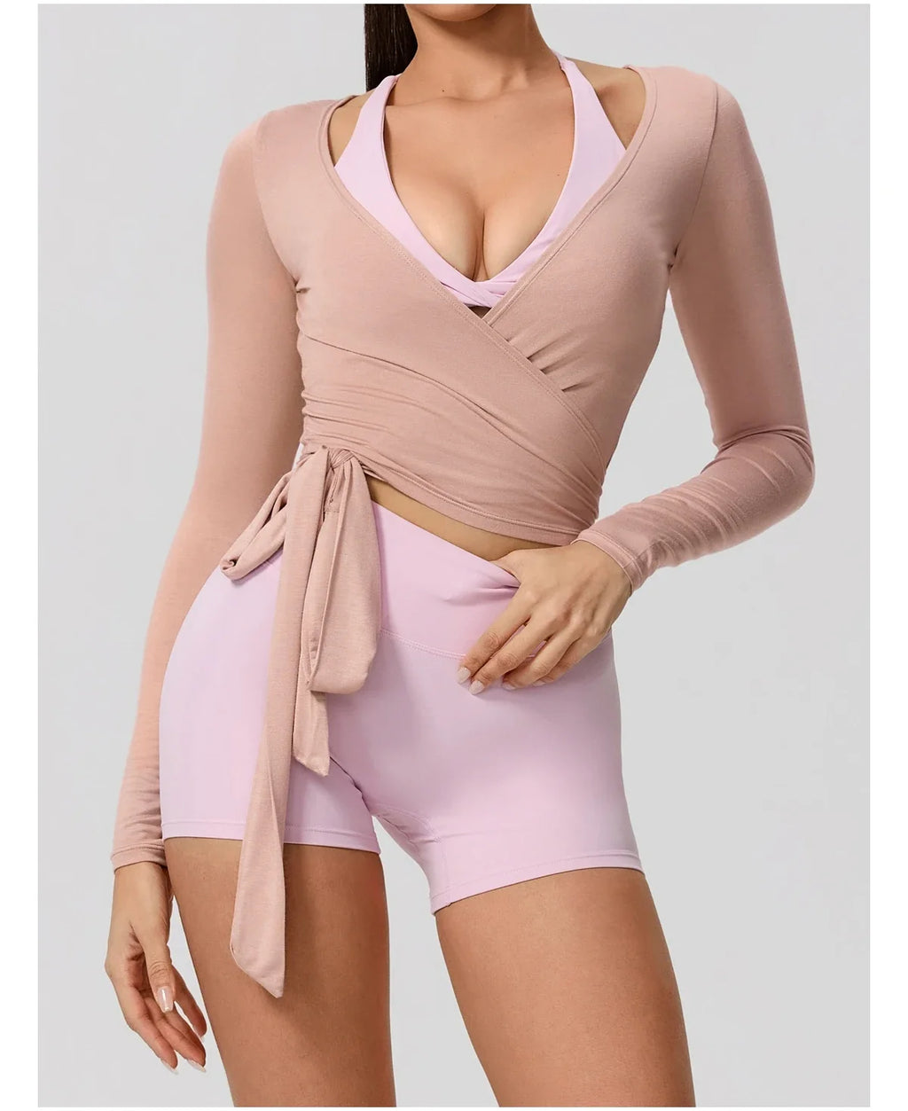 Hearuisavy Summer Women's Yoga Shirt Long Sleeve Sportswear Gym Breathable Quick Dry Sports Top Pilates Dance Ballet Wrap Tops