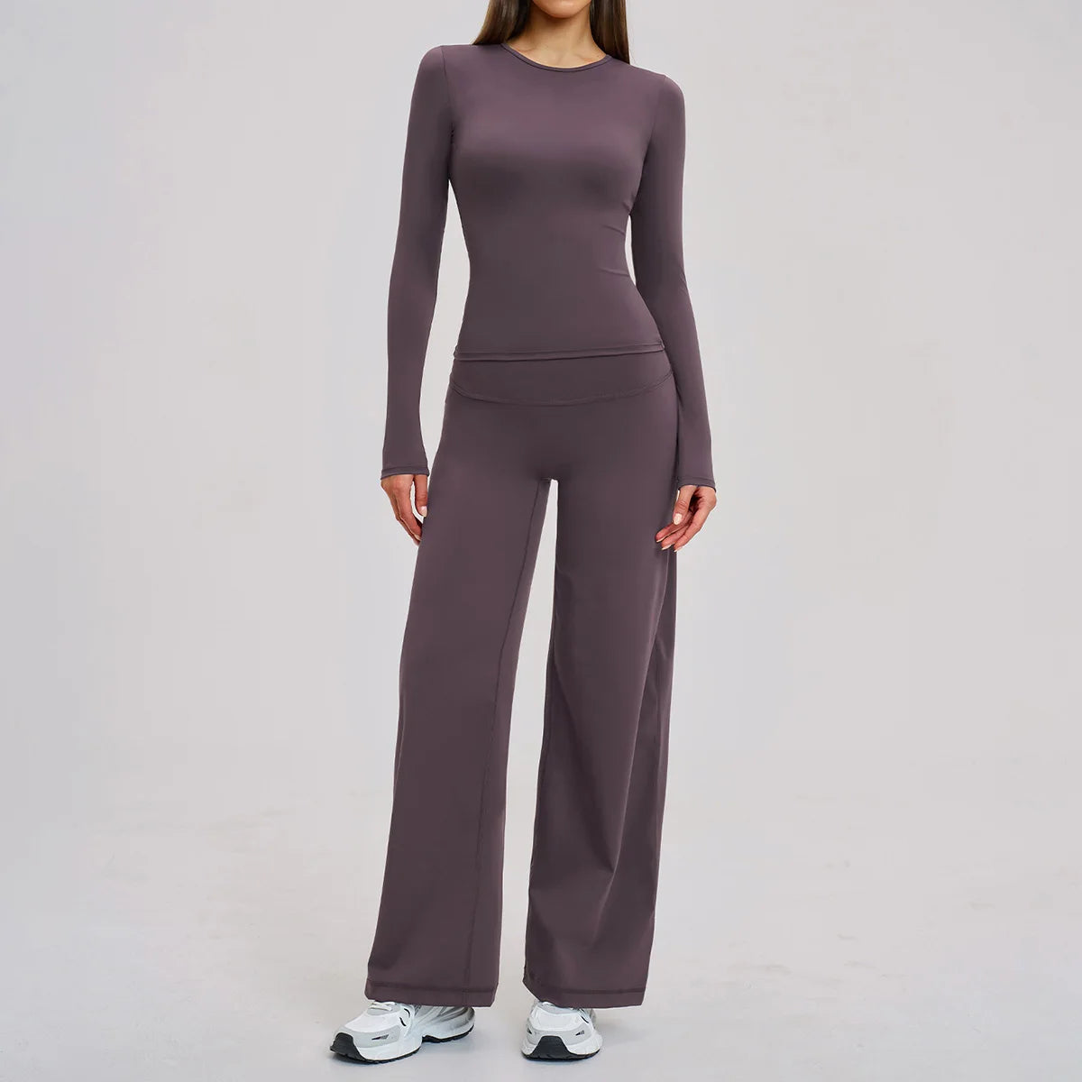 Yoga Set 2 Pieces Women Fitness Sportswear Gym Loose wide-leg pants Long-sleeved T-shirt Sports Crop Tops Tracksuit Workout Wear