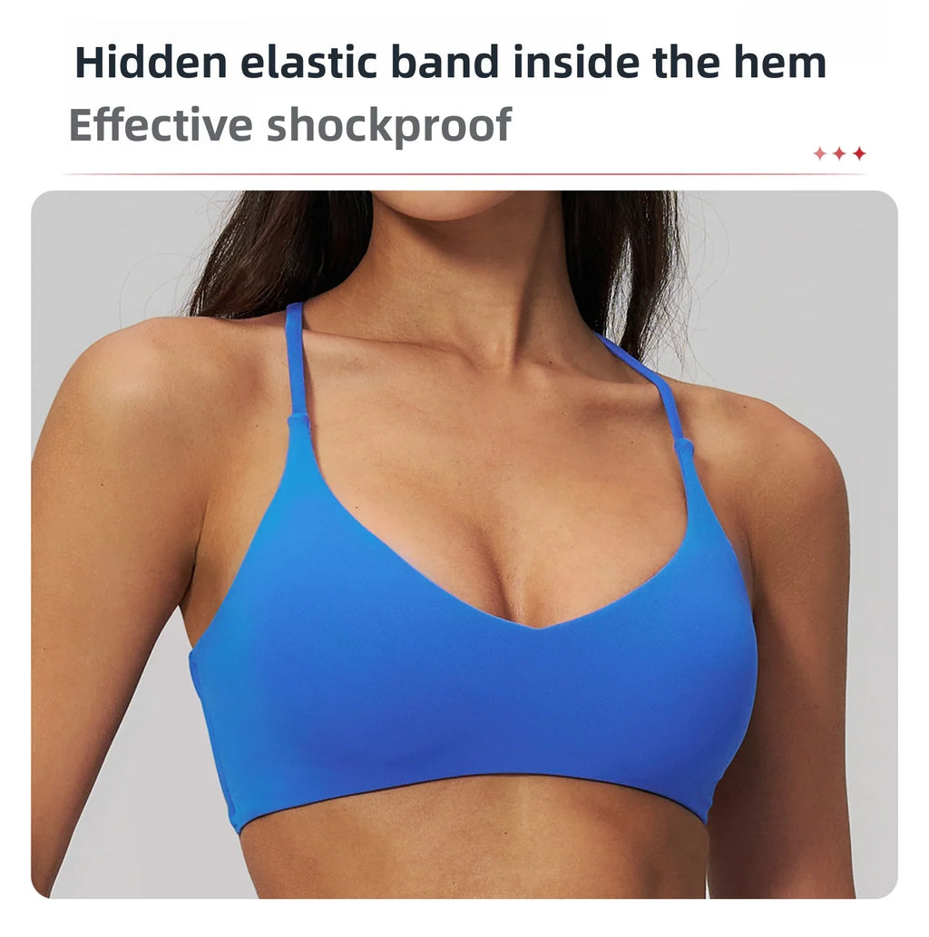 Summer U-Shaped Multi-Strap Cross Back Women Pilates Fitness Sports Bra Top Gym Yoga Athletic Tight Workout Jog With Chest Pad