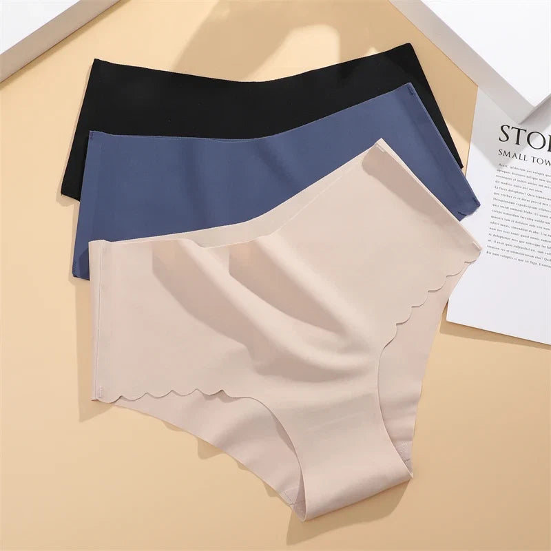 Seamless Women Briefs S-XXL Wave Edge V-shaped Underwear Panties Ice Silk Underwear For Women Low Waist Briefs One Piece Panty