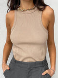 Ribbed Knitted Tops Neck Summer Basic Shirts White Black Casual Sport Vest Off Shoulder Green Women's Tank Top