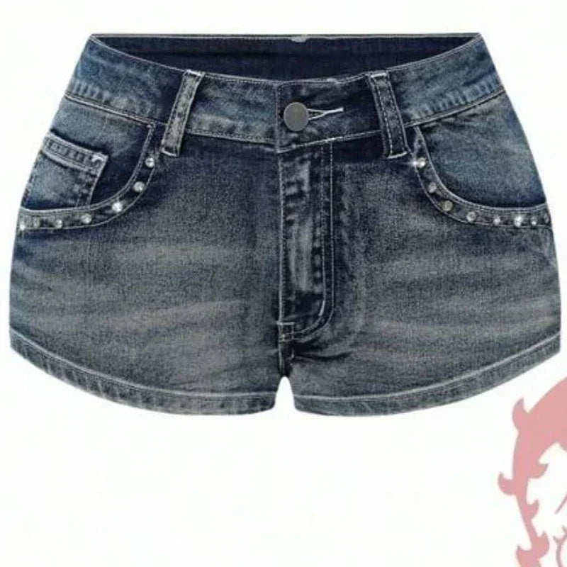 Kawaii cartoon character pocket embroidery high-quality slim denim shorts for women summer nightclub hip design casual y2k short