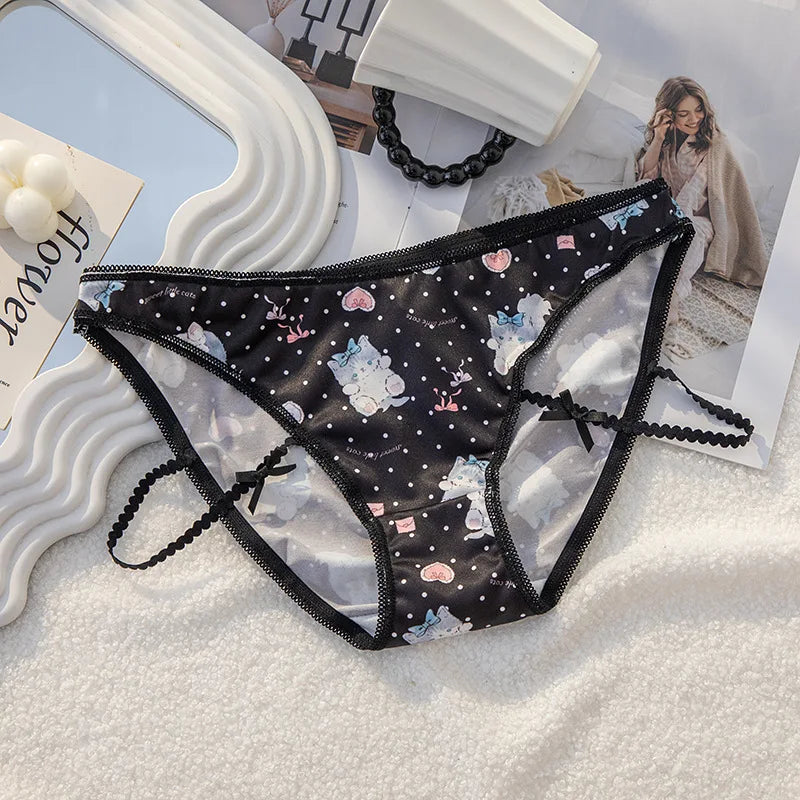 Girls Panties Thin Sexy Japanese Cute Cat Women Briefs Ice Silk Lady Thong Underwear Female Low Waist G String Lingerie