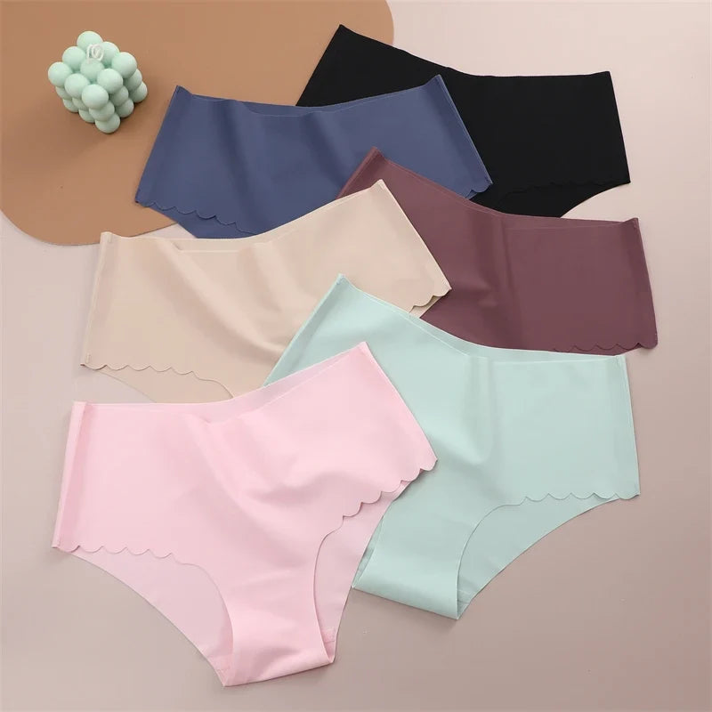 Seamless Women Briefs S-XXL Wave Edge V-shaped Underwear Panties Ice Silk Underwear For Women Low Waist Briefs One Piece Panty