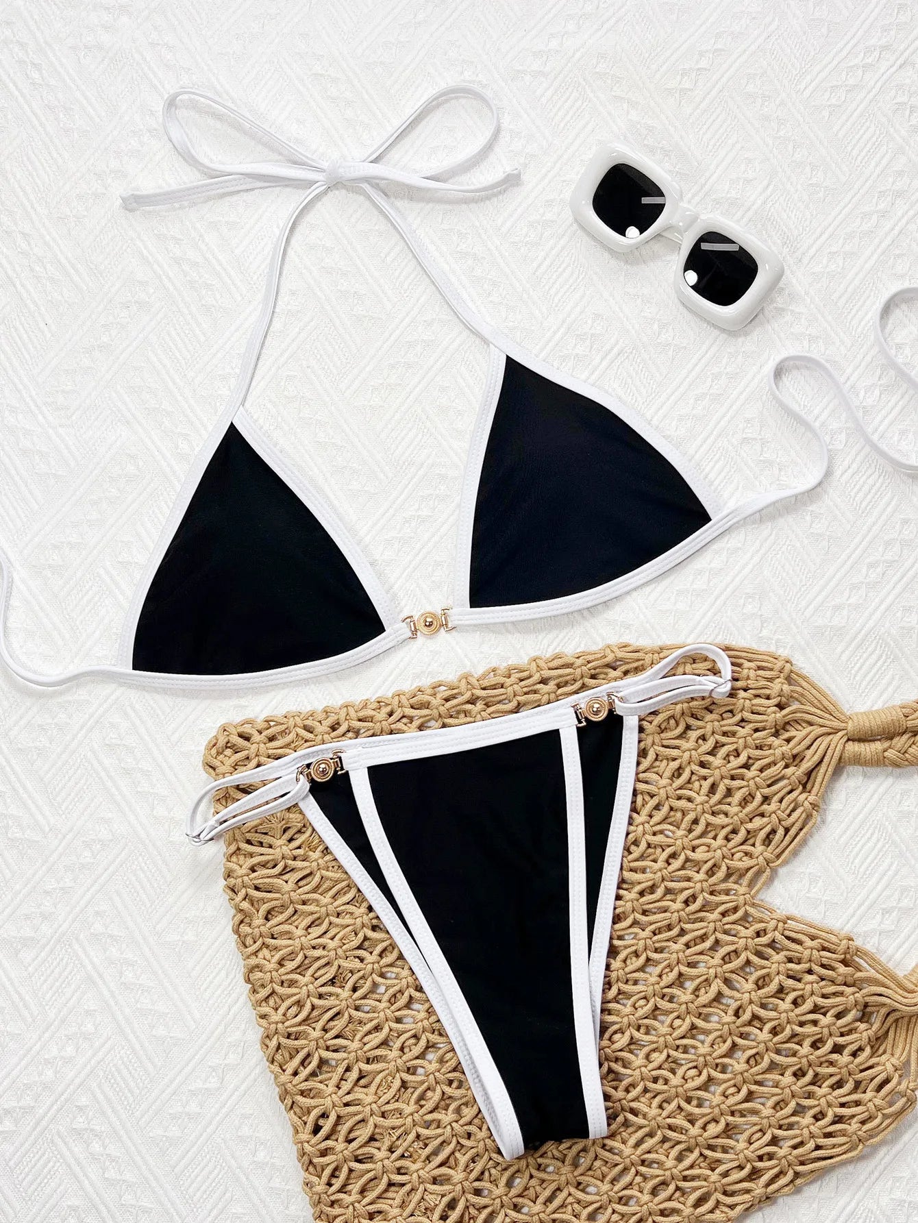 Sexy Black Contrast Bikini 2025 Women Luxury Push Up Bra Diamond Thong Swimsuit Brazilian Beach Bathing Suit Micro Swimwear