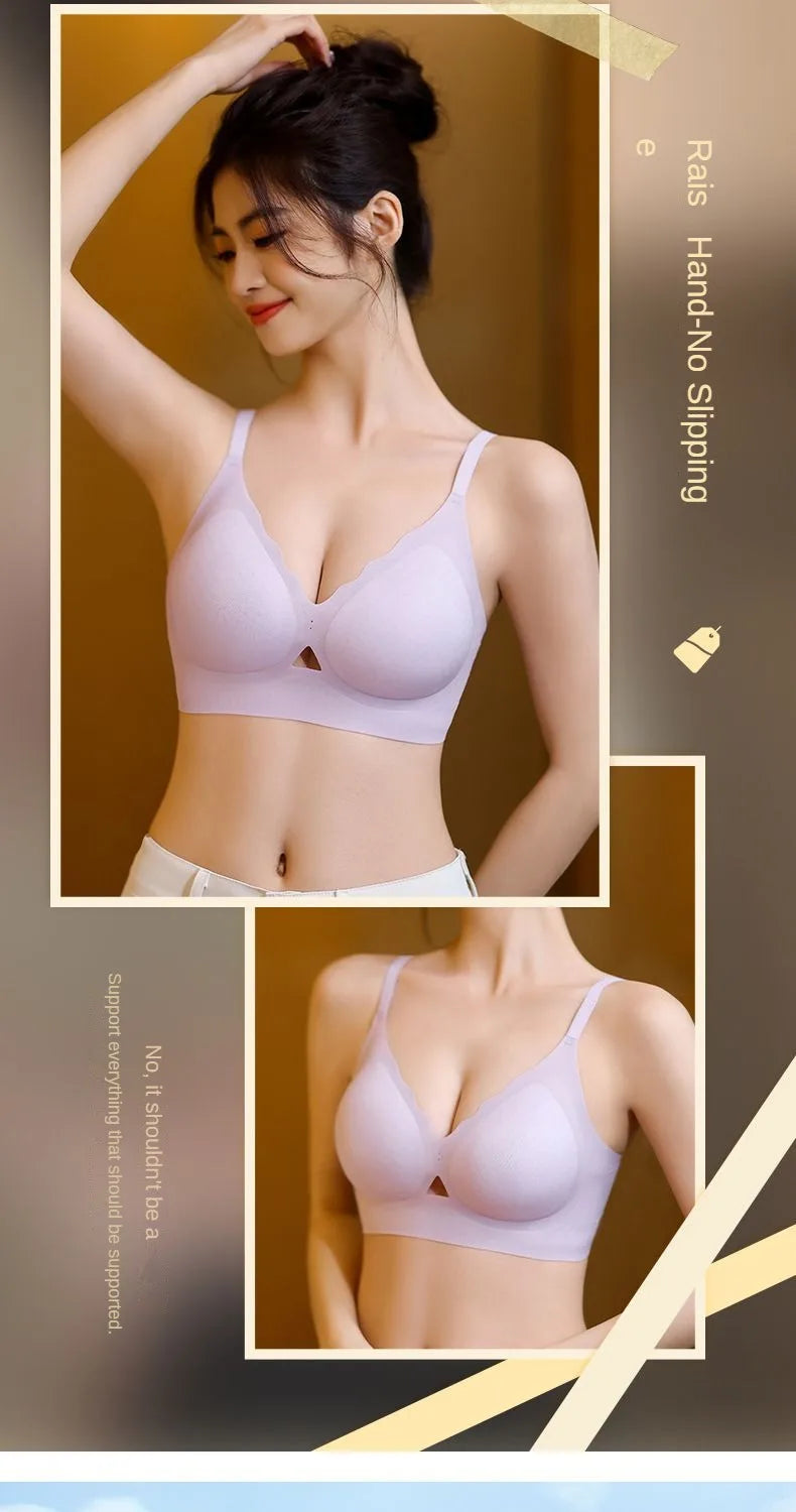 Ultra-thin Ice Silk Seamless Underwear Women's Small Breast Gathering Wireless Breast-Reducing Cooling Beautiful Back Bra