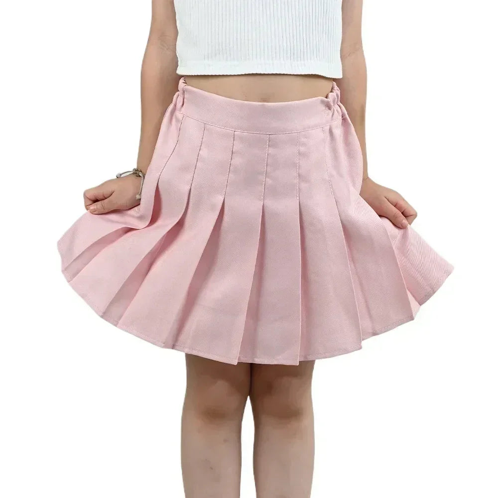 Summer Girl Pleated Skirt Children Summer Skirt Girls Mini Skirts Vintage Pleated Skirt 3-13Y Junior Girls Ruched Cullottes