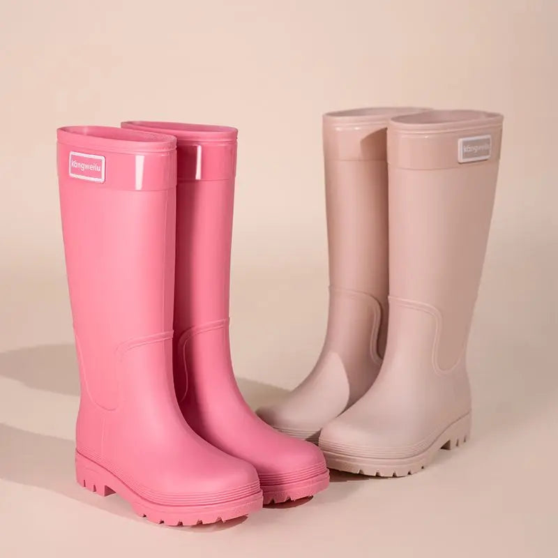 High-top rain boots, women's rain boots, lined adult outer wear, waterproof hiking boots, anti-slip shoes, durable sole