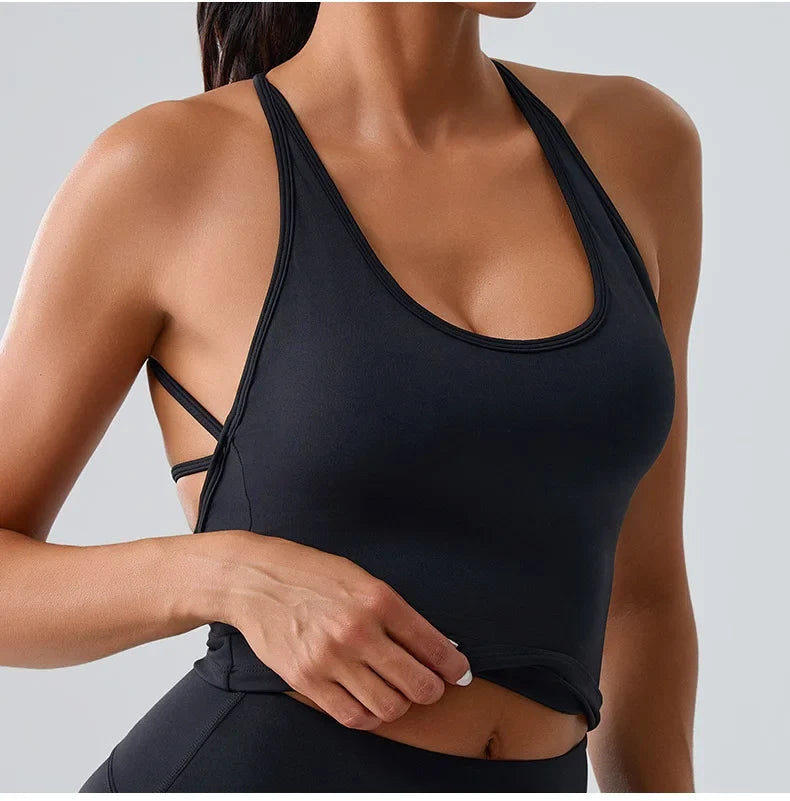 Women Sports Underwear Beautiful Back Cross Back Fitness Sports Bra Top Gym Yoga Athletic Tight Workout Jog Soft With Chest Pad