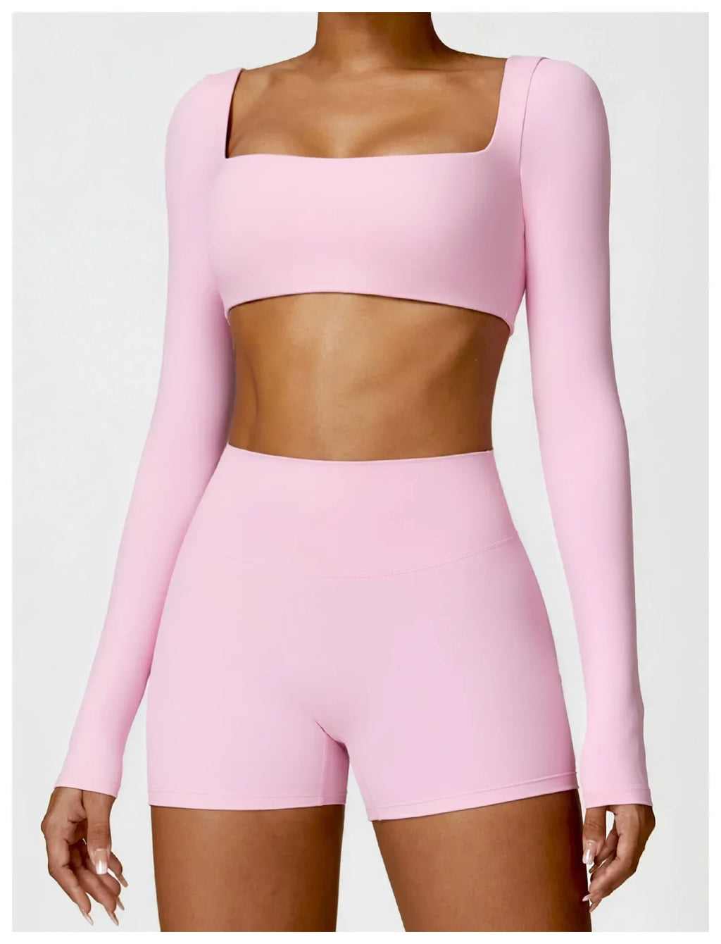 Hearuisavy Summer Casual Quick Dry Sportswear Women Square Neck Gym Top Women Fitness Sports Crop Top Long Sleeve Yoga Clothing
