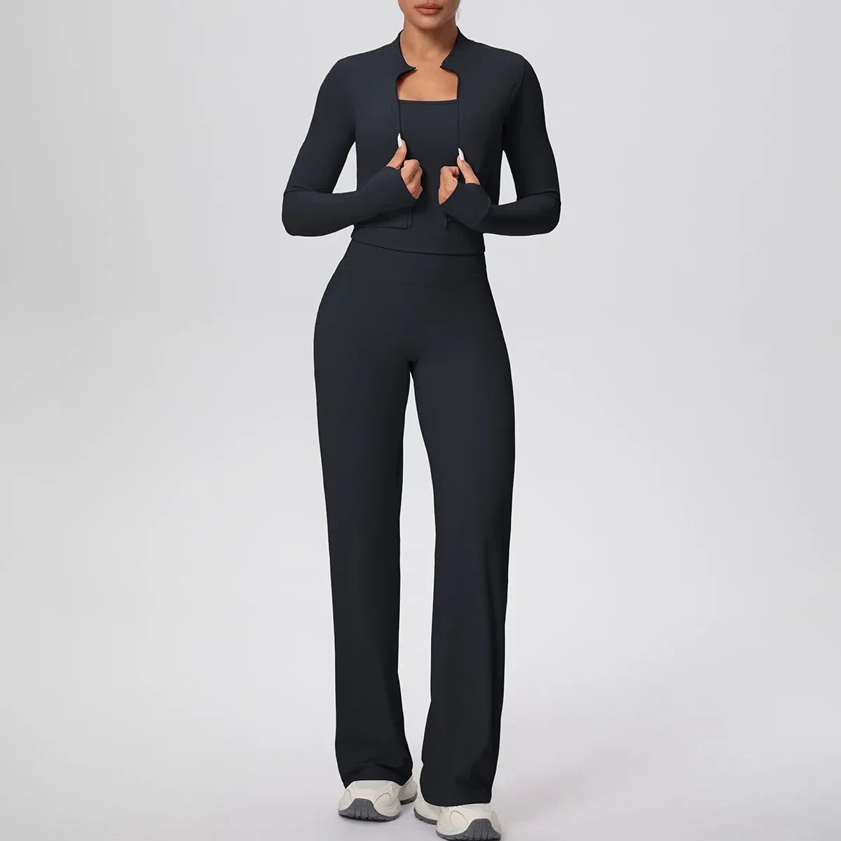 Yoga Set 3PCS Women Workout Sets Sportswear Gym Clothing Fitness zipper Long Sleeve High Waist Leggings Sports Suits Yoga Suit