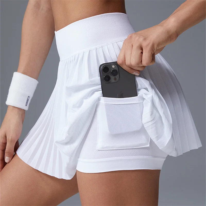 Pleated Chiffon Sports Pocket Yoga Skirt Women Quick-drying Badminton Tennis Trousers Fitness Half-body Anti Shorts Skorts XP43