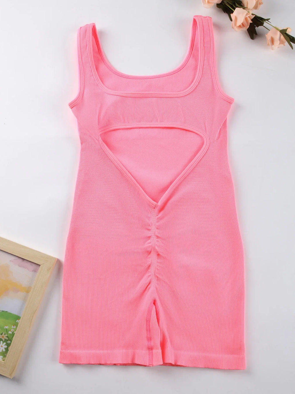 Women's Solid Colour Threaded Backless Yoga Suit U Neck Sleeveless Sports Jumpsuit Stretch Women Bodysuit Without Bust Pads