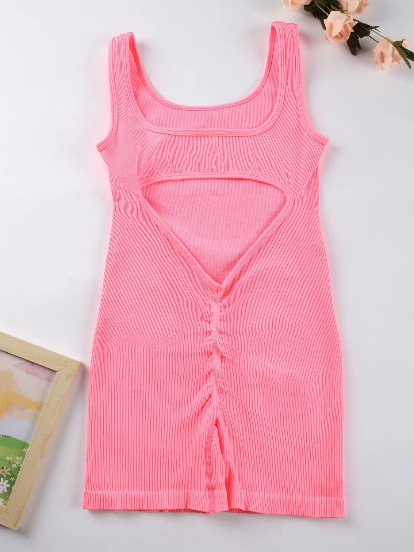 Women's Solid Colour Threaded Backless Yoga Suit U Neck Sleeveless Sports Jumpsuit Stretch Women Bodysuit Without Bust Pads