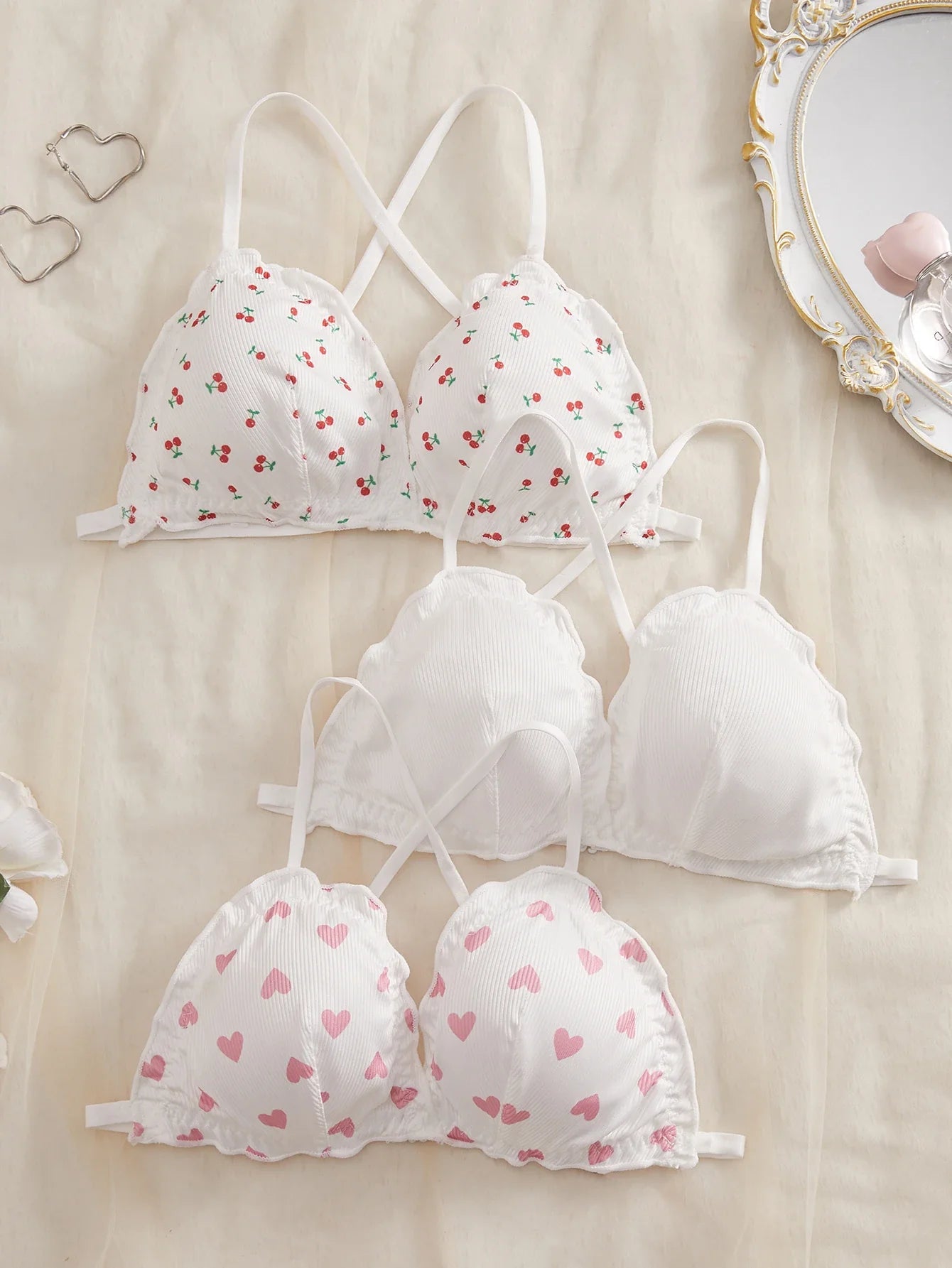 3PCS Cute Women's Underwear Set Crisscross Back Bralette Comfortable No padding Sexy Lingerie Set