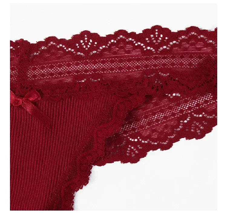 6pcs/Set Perspective Floral Panties Women Lace Thongs Low Waist Comfortable Solid Ladies G-string Bow Female Sexy Underwear