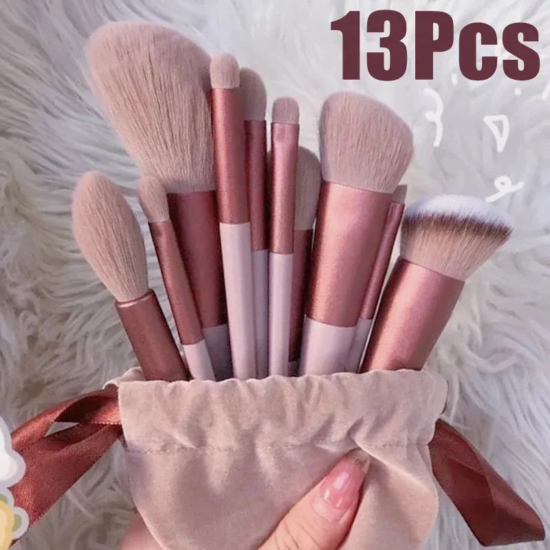 13 PCS Makeup Brushes Set, Eye Shadow, Foundation, Blush Brushes for Women, Soft Cosmetic Tools with Bag