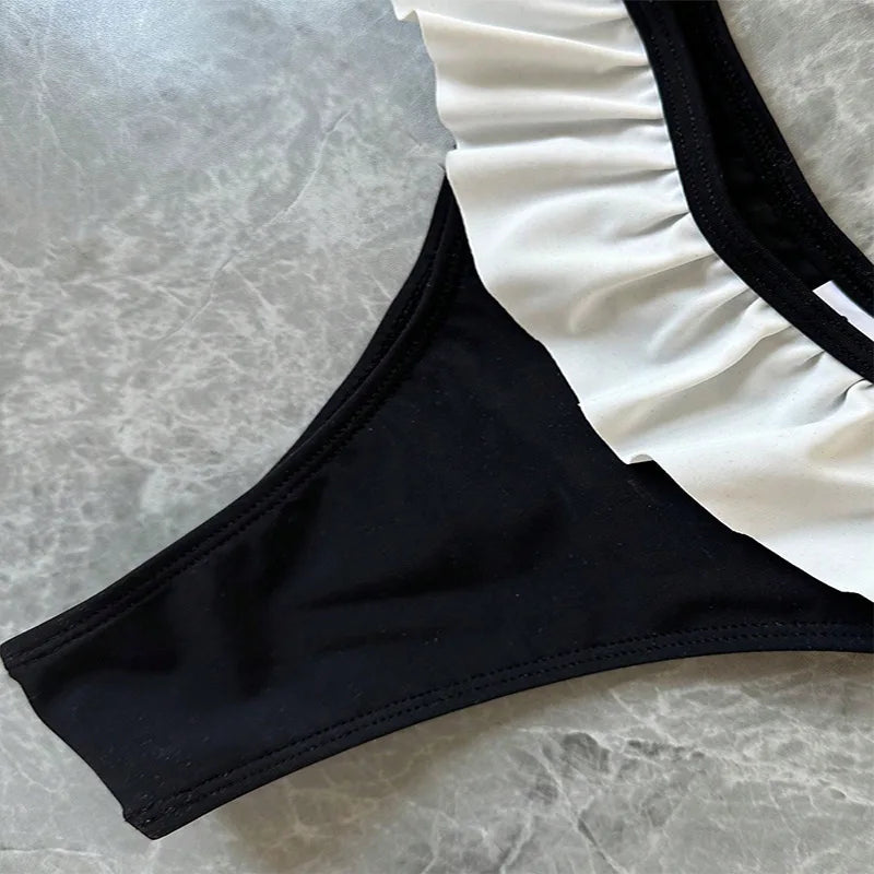 Women's Strapless Swimsuit 2-piece Suit Solid Color Patchwork Push Up Ruffle Thong Beach Hot Spring Bikini Set 2026 New Swimwear