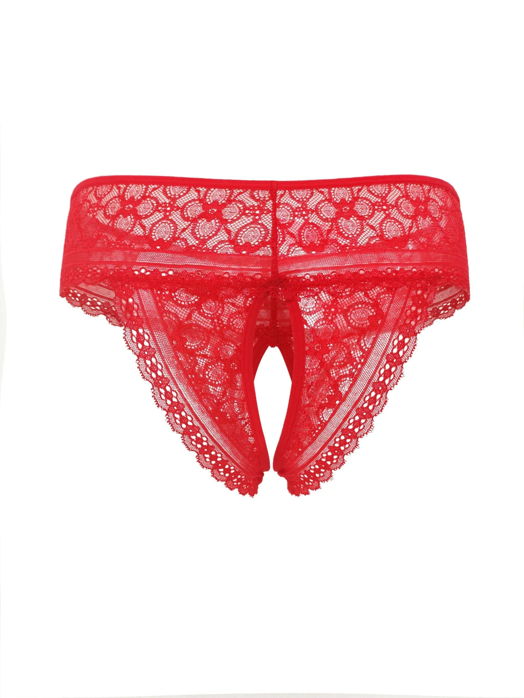 1pcs Women's Sexy Red Lace Open Crotch Thong Panties Floral Lace See Through Low Rise Intimate Lingerie for Ladies Nightwear