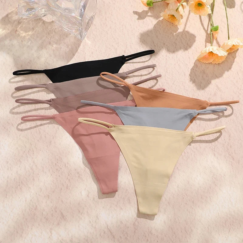 6PCS/SET Seamless Thong Women Thin Strap Low Waist High Flexibility Panties Sexy Ladies Briefs Comfortable Multicolor Underwear