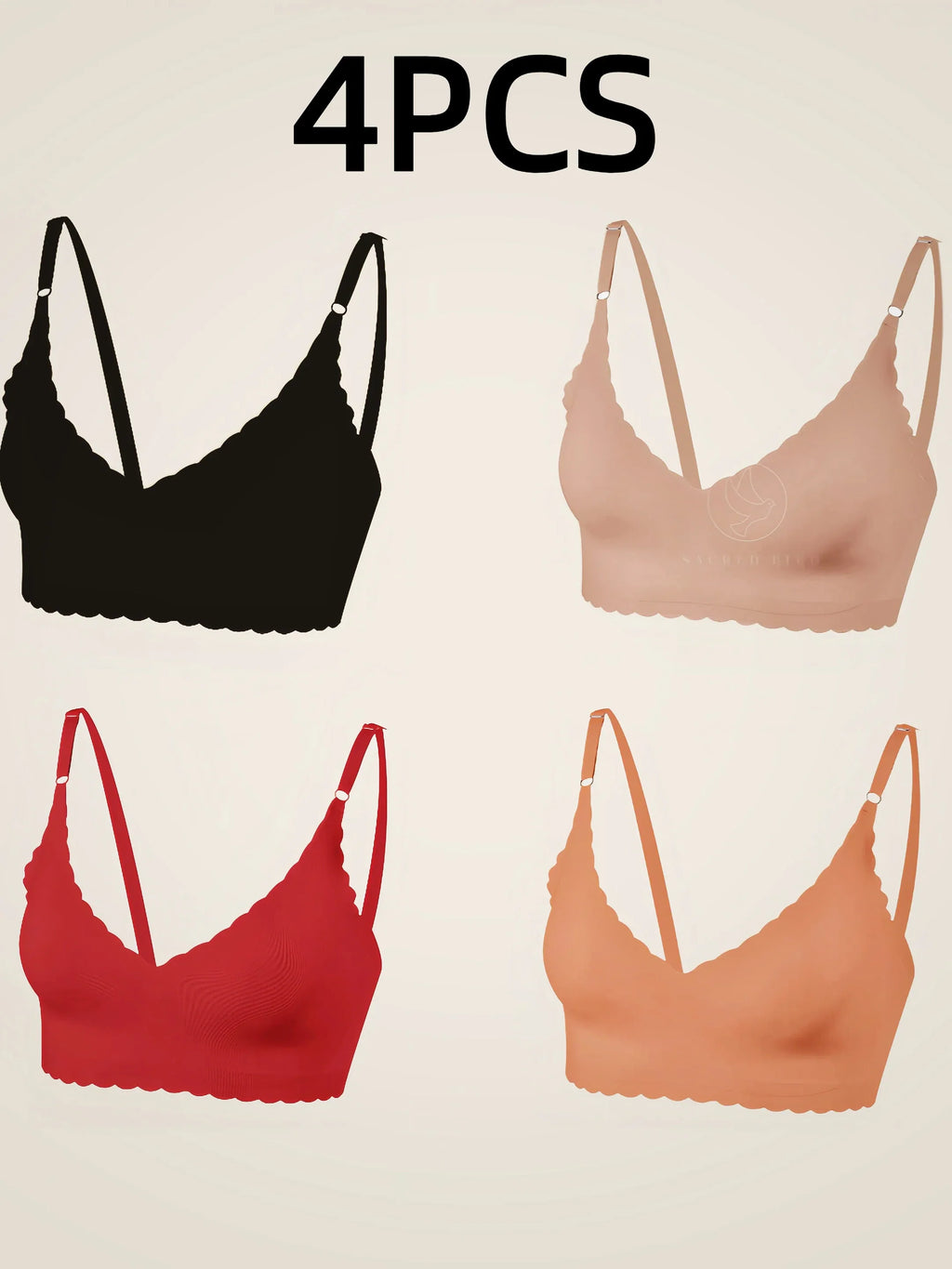 4pcs Women's Sexy Backless Push-Up Bra, U-Shape, Adjustable Straps, Seamless Nylon Underwear, High Support, Hand Wash