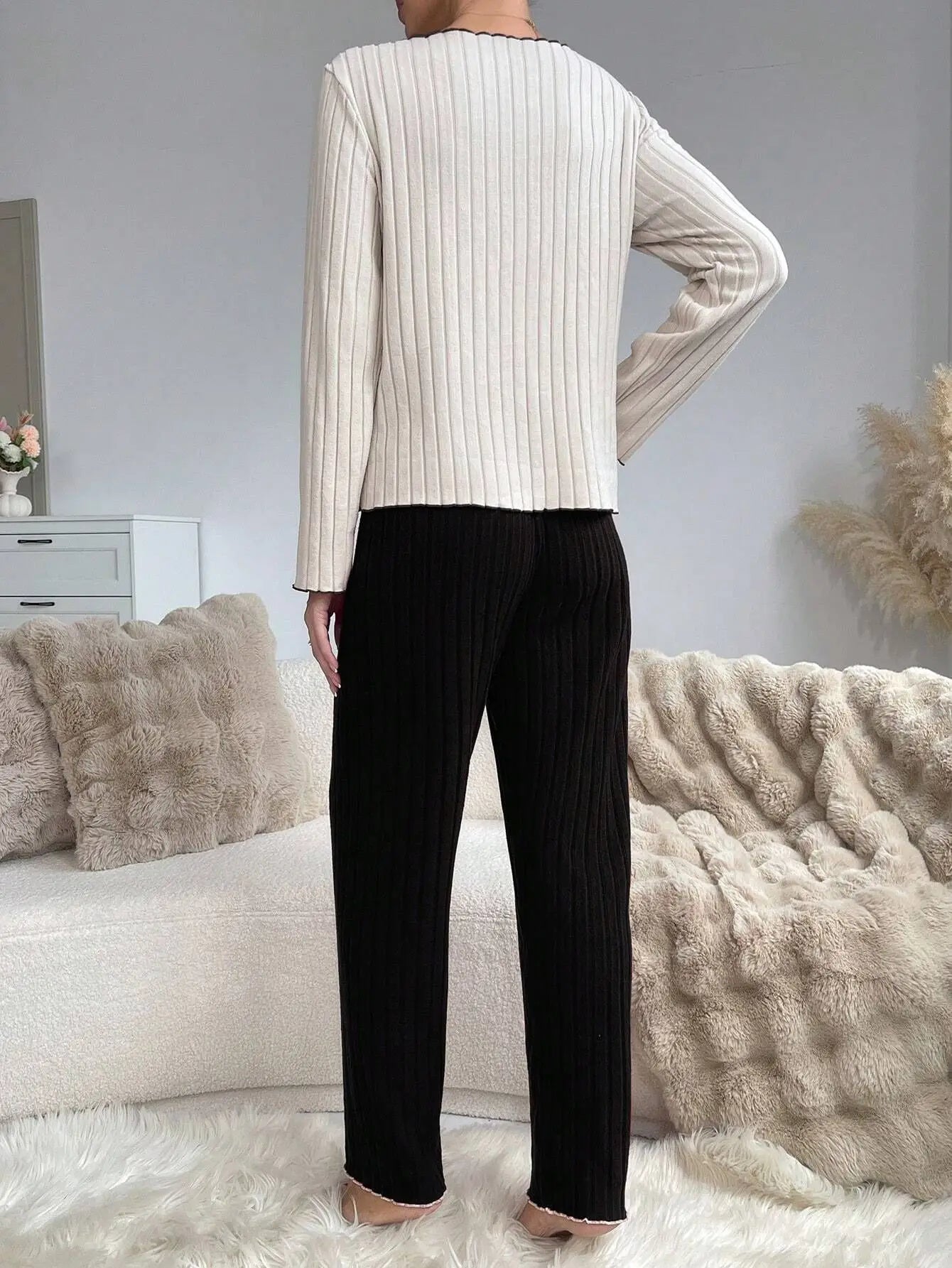 Women Autumn Winter Sleepwear Casual Long Sleeve Heart Printd Tops and Long Trousers Pajamas Set Homewear Loungewear
