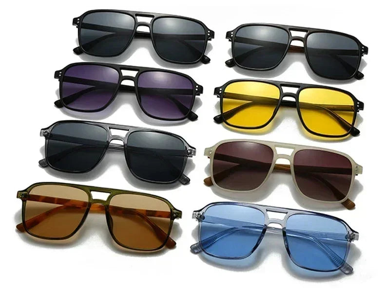 SO&EI Fashion Double Bridges Square Rivets Women Sunglasses Retro Men Gradient Shades UV400 Sun Glasses