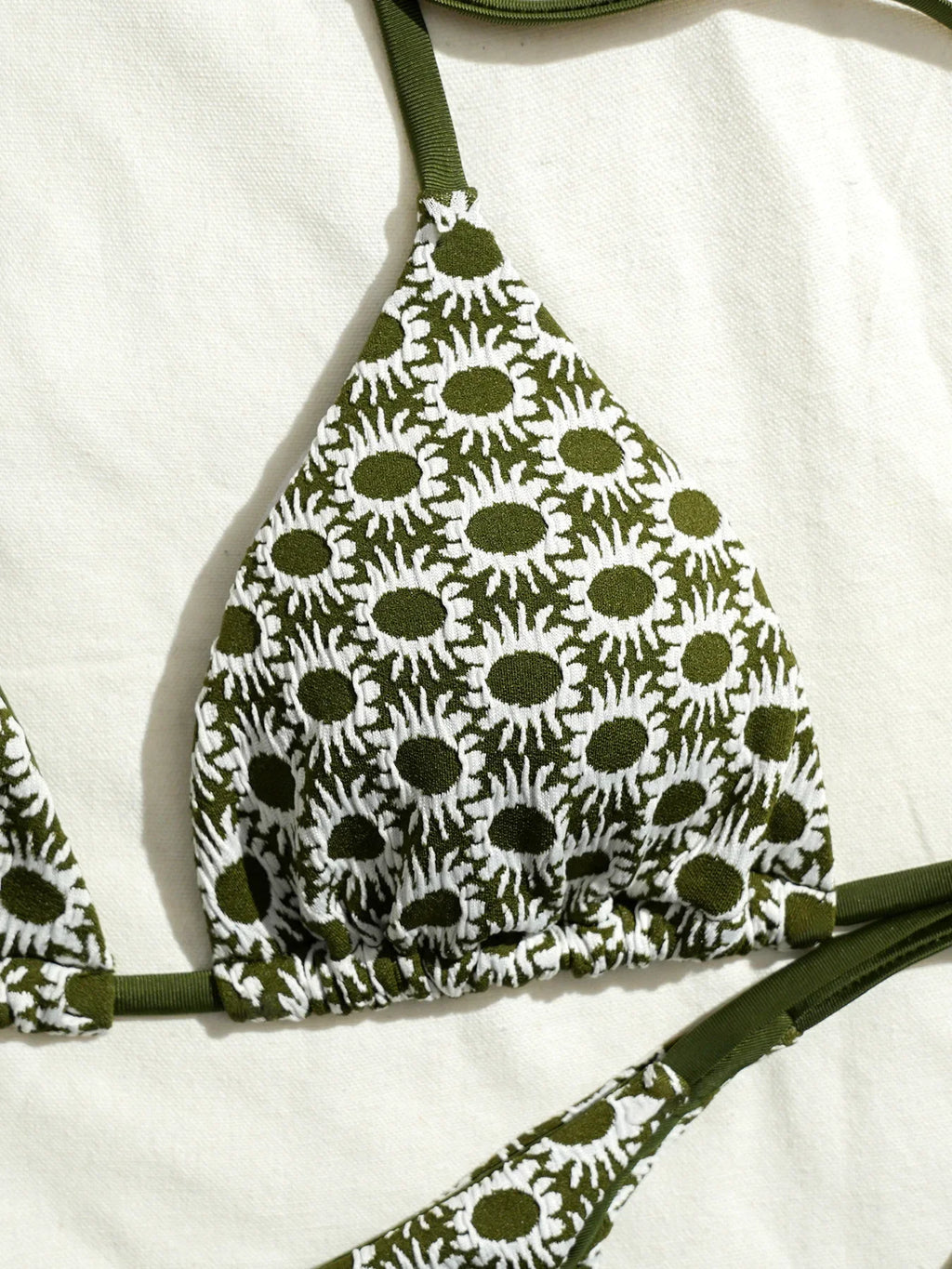 Sexy Green Sunflower Print Mini Bikini 2026 Women Halter Push Up Bra Tie Side Bandage Thong Swimsuit Beach Bathing Suit Swimwear