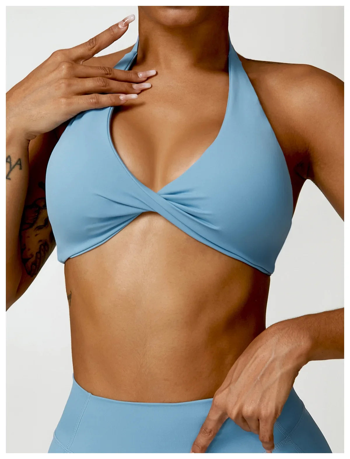 Women's Nylon Sports Bra Halter Sports Underwear Front Twist Naked Feel Sexy Yoga Gym Push Up Workout Padded Bralette Bathsuit