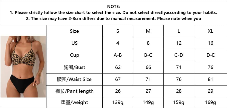 Sexy Leopard Print Cross Bikini Set 2026 Women Halter Push Up Black High Waist Swimsuit Summer Bathing Suit Two Piece Swimwear