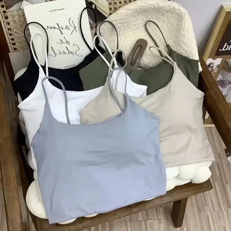 Summer Bra Top Sexy Women Ice Silk Crop Top Seamless Tube Tops Camisole Underwear Korean Fashion Solid Padded Bralette Vest
