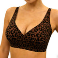 Women's Leopard Print Push-Up Seamless Bra Wire-Free Triangle Cup with Medium Mold Underwear Sexy and Comfortable Push-Up