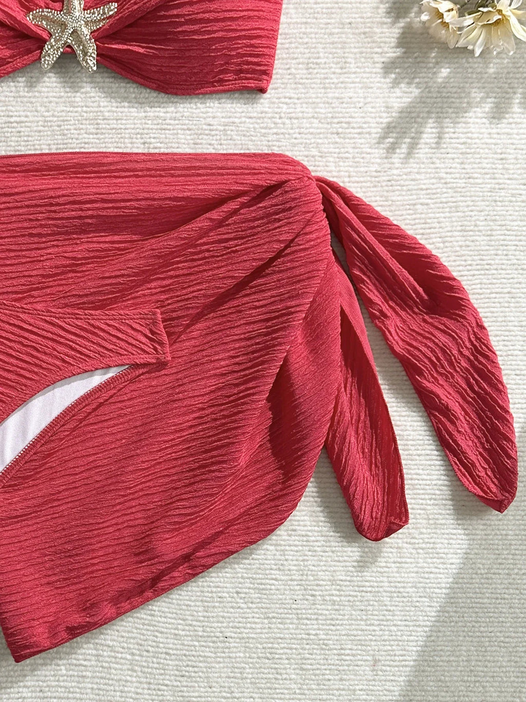 Sexy Metal Starfish Bikinis Set Women Brown Bandeau Push Up Mesh Skirt 3 Piece Swimsuit 2025 Beach Bathing Suit Holiday Swimwear
