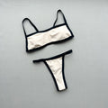 Sexy Beige Black Patchwork Bikini Set 2026 Women Halter Push Up Bra Thong Swimsuit Summer Bathing Suit Holiday Swimwear Biquini