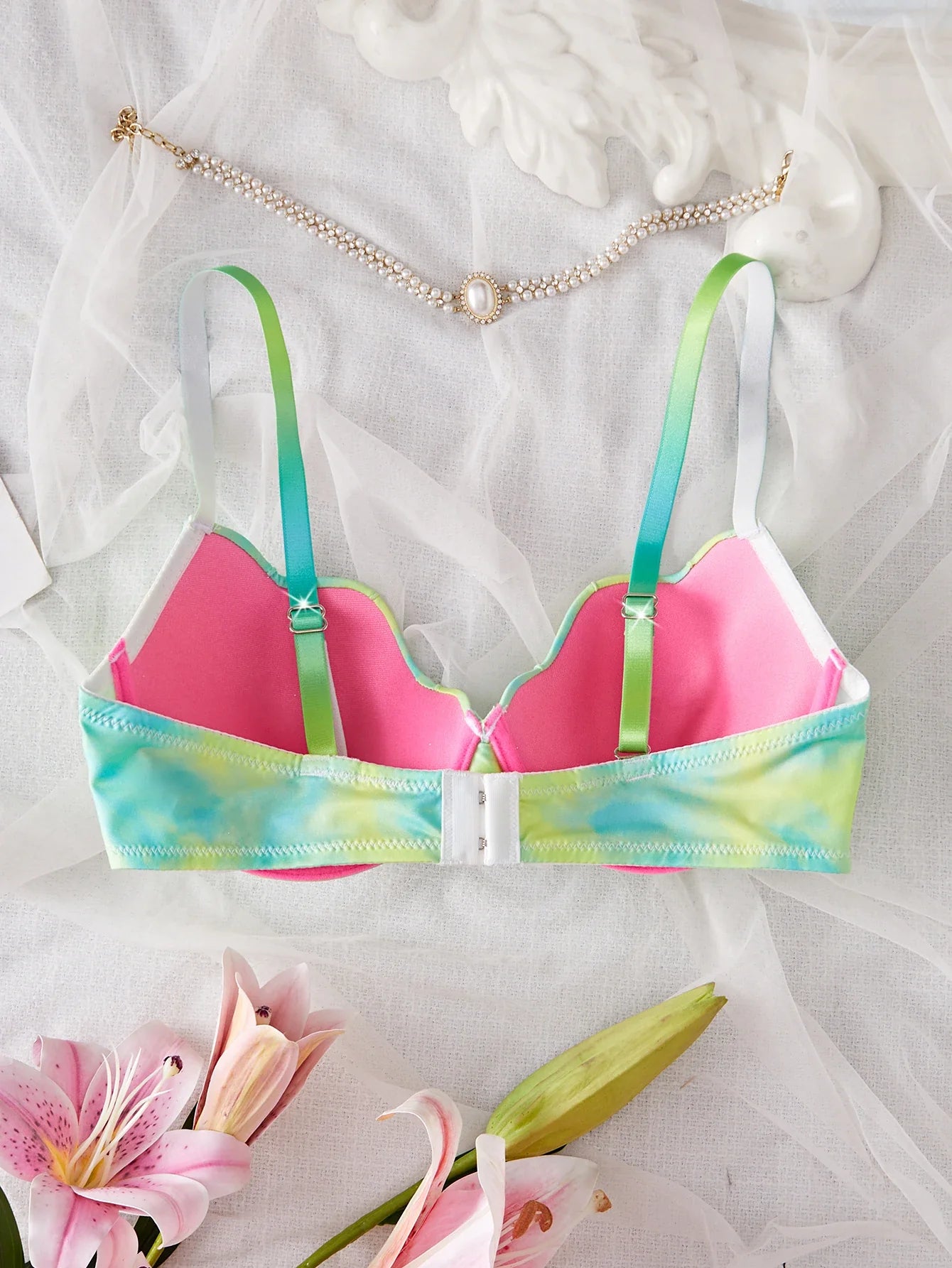 Women's Pastel Gradient Push up Bra Vertical Rib Shell Thin Cup Sexy Bra Comfort Underwire Lingerie Top