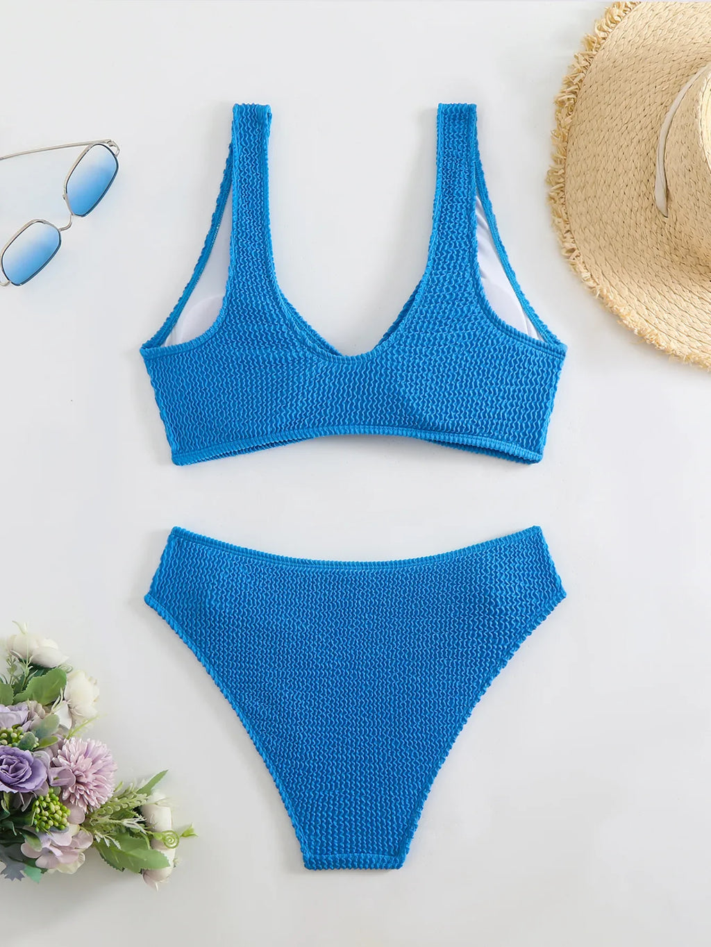 2026 New Sexy Bikini Two-Piece Swimsuit Pure Color High Elasticity Monochromatic Swimwear Comfortable Fit Women's Beachwear