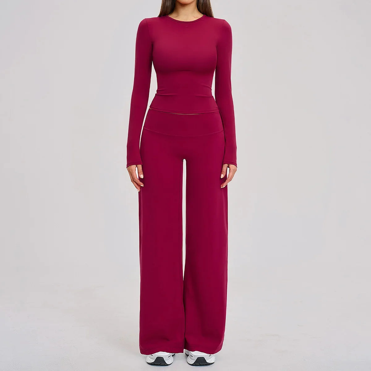 Yoga Set 2 Pieces Women Fitness Sportswear Gym Loose wide-leg pants Long-sleeved T-shirt Sports Crop Tops Tracksuit Workout Wear