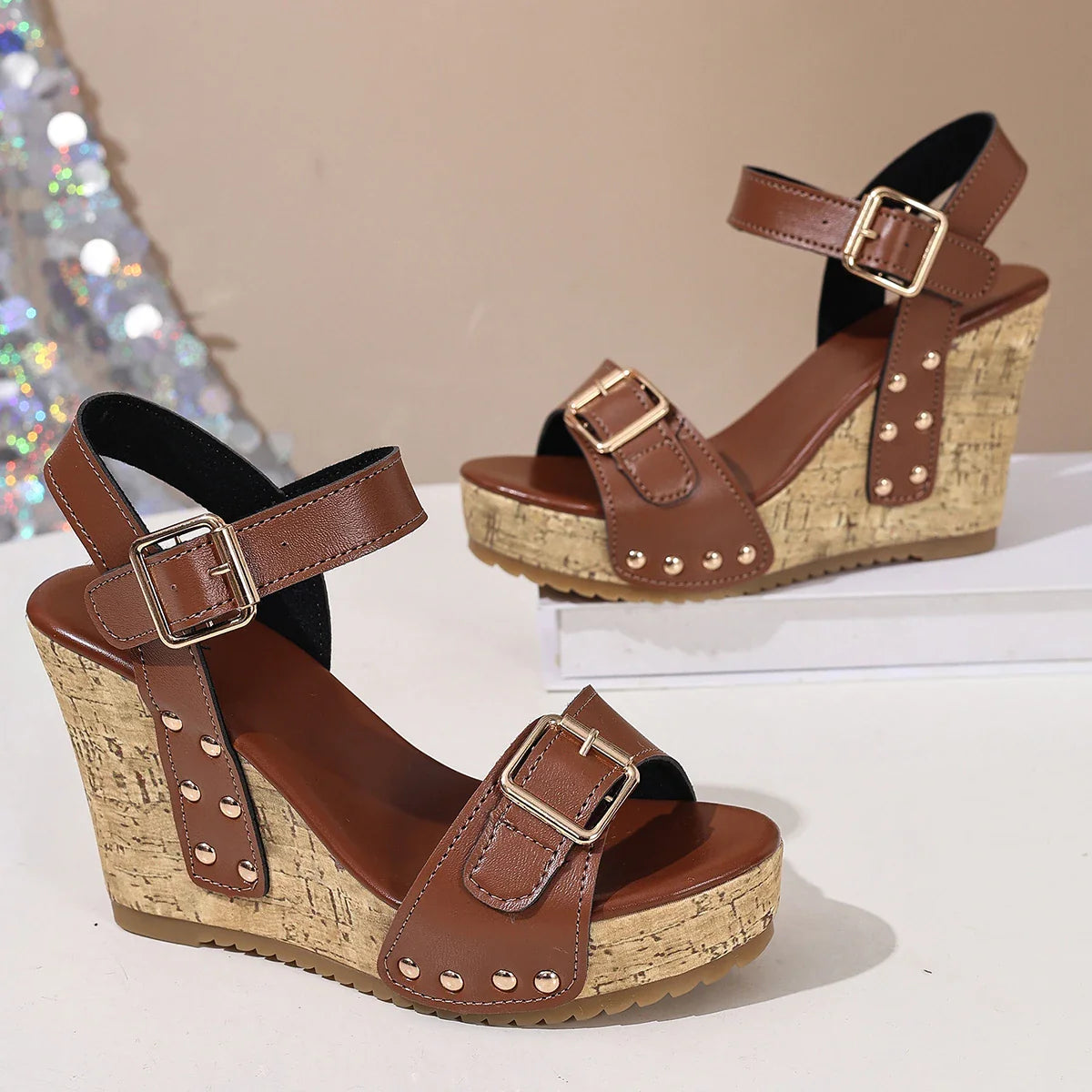 Vintage Platform Wedge Heel Ankle Strap Sandals Women Summer 2026 Thick Bottom Super High Heel Sandals Woman's Designer Shoes