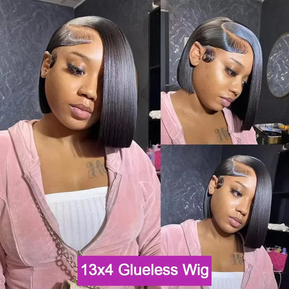 Straight 250% Density Short Bob 13x4 HD Lace Front Human Hair Wigs Women Prepluck Peruvian Lace Frontal Wig Glueless Closure Wig