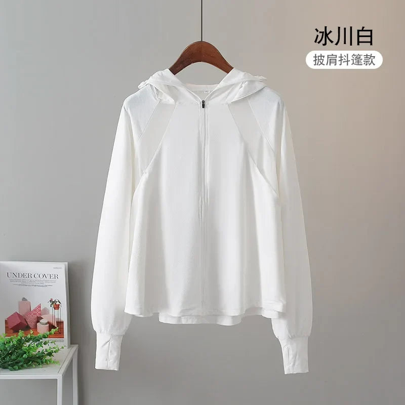 UV Protection Hooded Windbreaker Ice Silk Sun UPF 50+ UV Protection Jacket Big Brim Thin Ice Silk Sun Protection Jackets 4XL 5XL